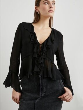 Rails Nicoletta Top Sheer Tie Front Black Size Large
